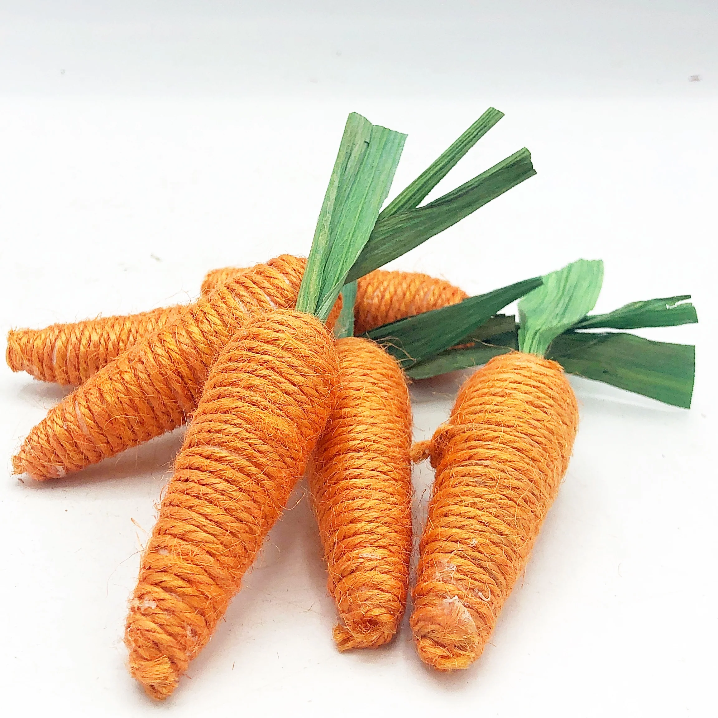 ๐ Set of 6 Orange Sisal Carrots with Raffia Stem 4.5"