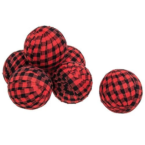 ๐ Set of 6 Red & Black Buffalo Check Rag Balls