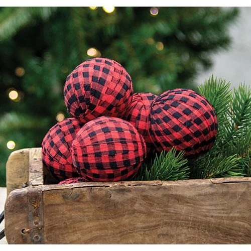 ๐ Set of 6 Red & Black Buffalo Check Rag Balls - Image 2