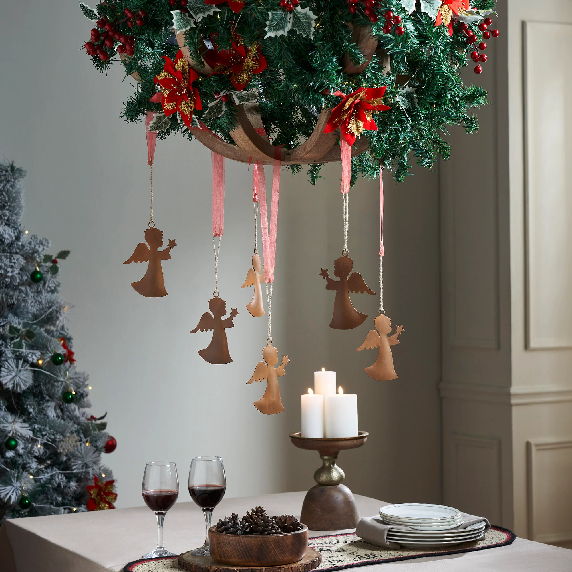 Set of 6 Rust Angel Metal Ornaments