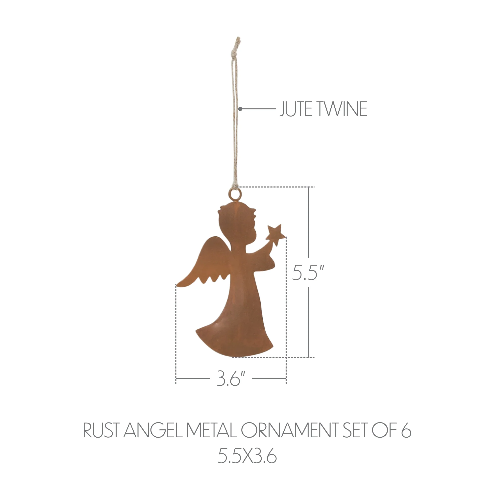 Set of 6 Rust Angel Metal Ornaments - Image 3