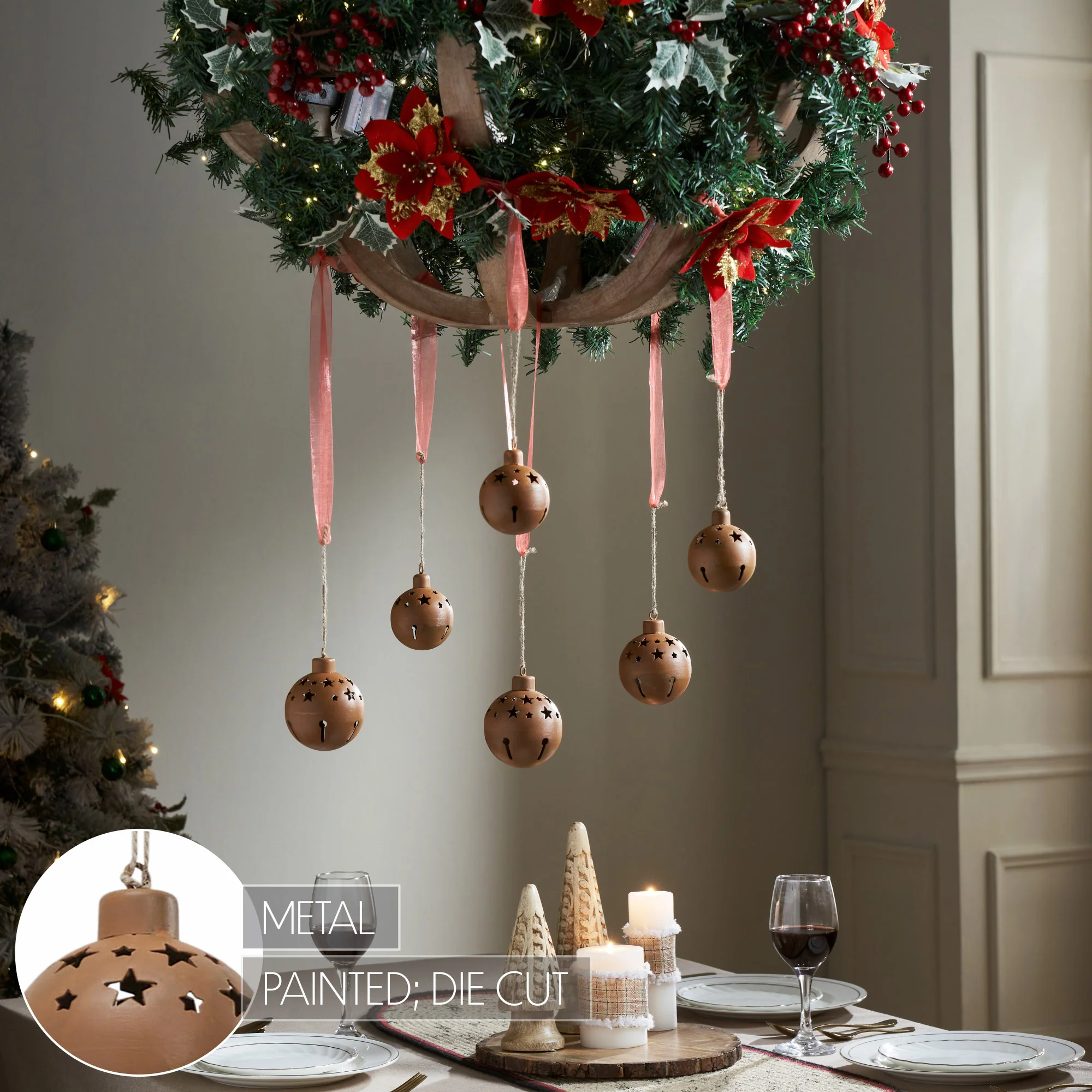Set of 6 Rust Bell Metal Ornaments - Image 2