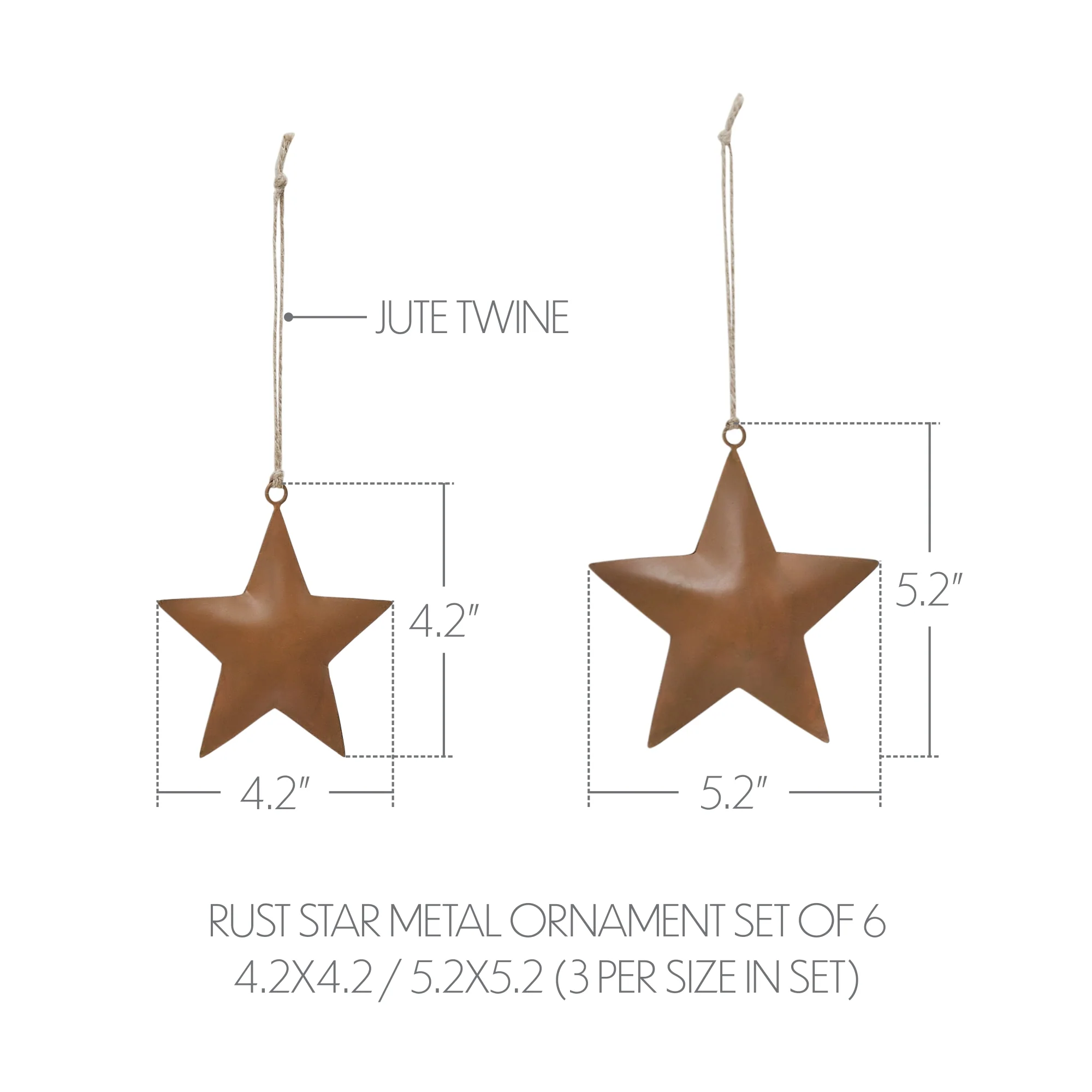 Set of 6 Rust Star Metal Ornaments - Image 3