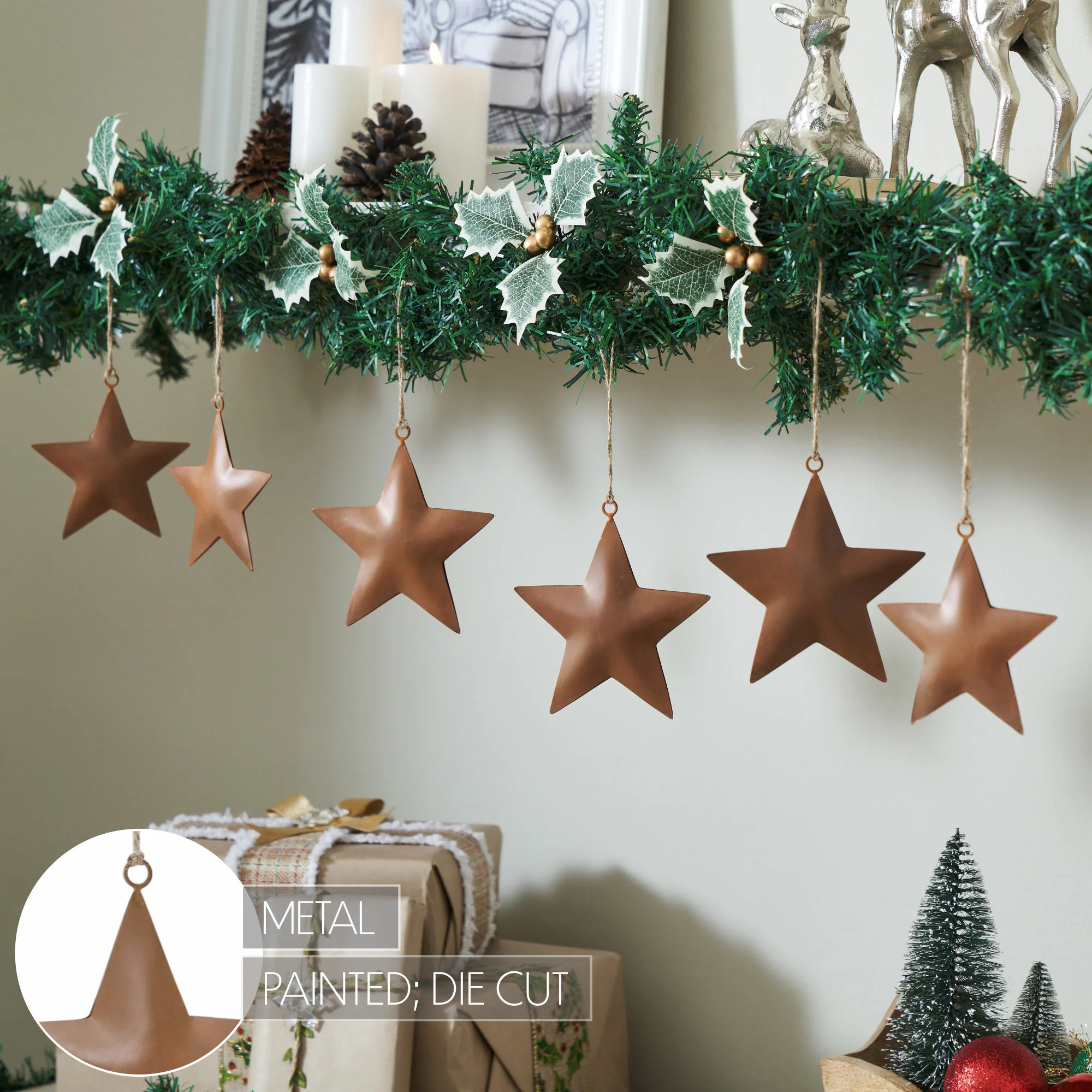 Set of 6 Rust Star Metal Ornaments - Image 4