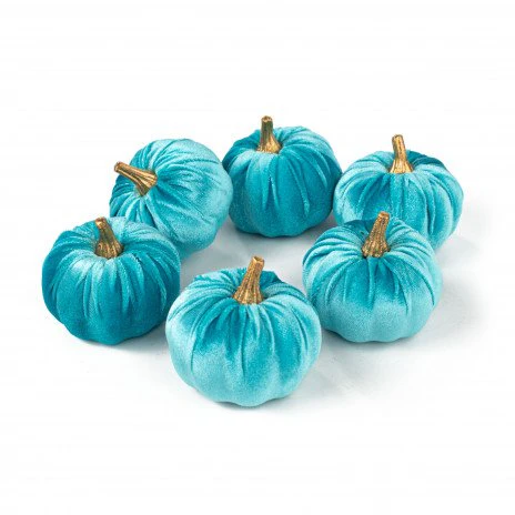 Set of 6 Teal Velvet Pumpkins 3"