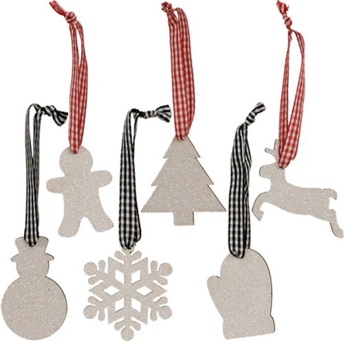 Set of 6 White Glitter Winter Wonder Ornaments