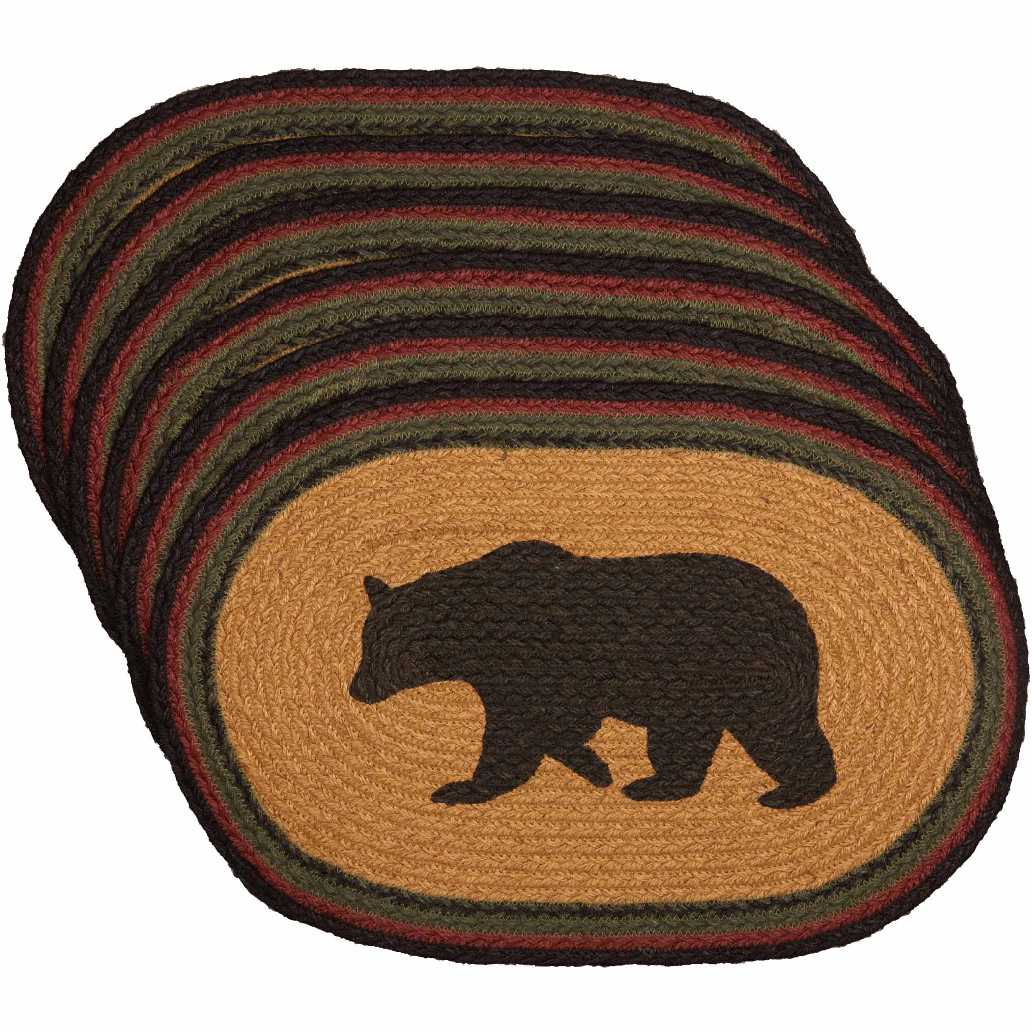 Set of 6 Wyatt Stenciled Bear Jute Oval Placemats - Image 5