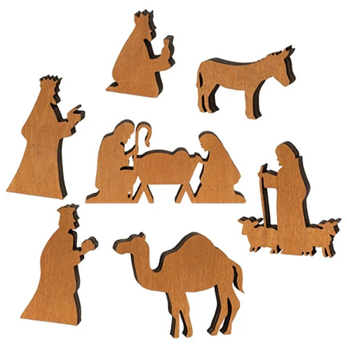 Set of 7 Natural Wood Silhouette Nativity Figures - Image 2