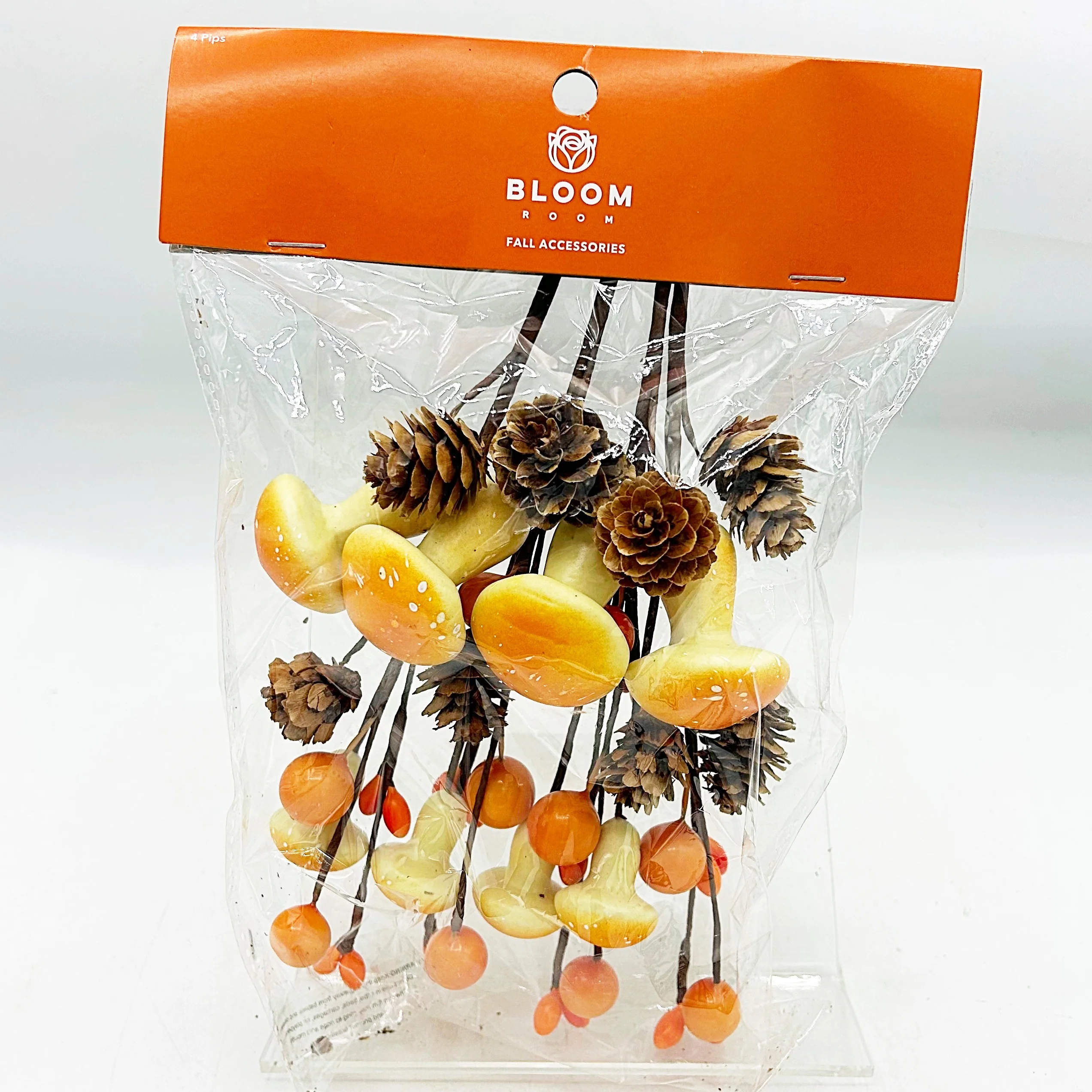 ๐ Set of Four Fall Orange Mushroom & Pinecone 8" Picks