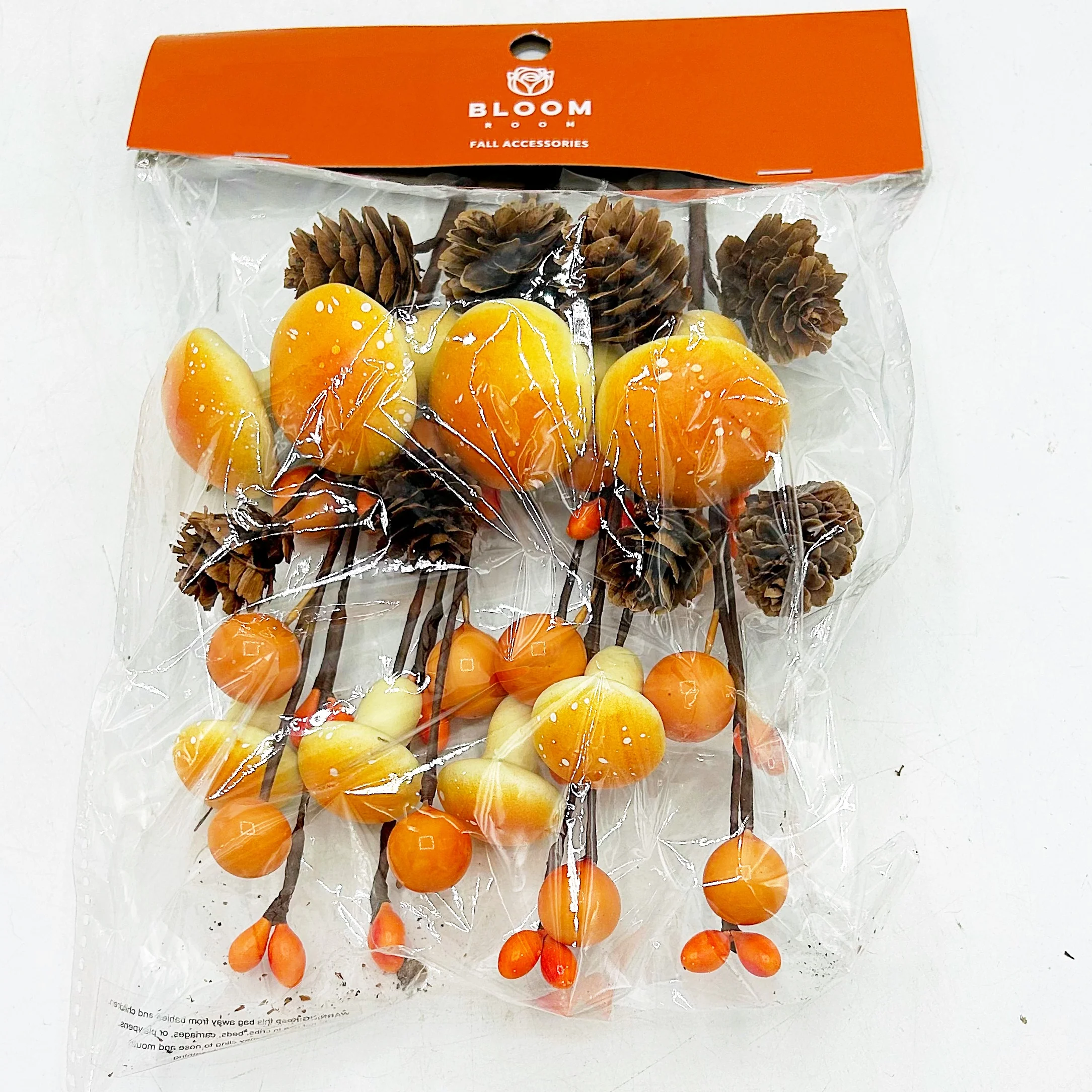 ๐ Set of Four Fall Orange Mushroom & Pinecone 8" Picks - Image 2