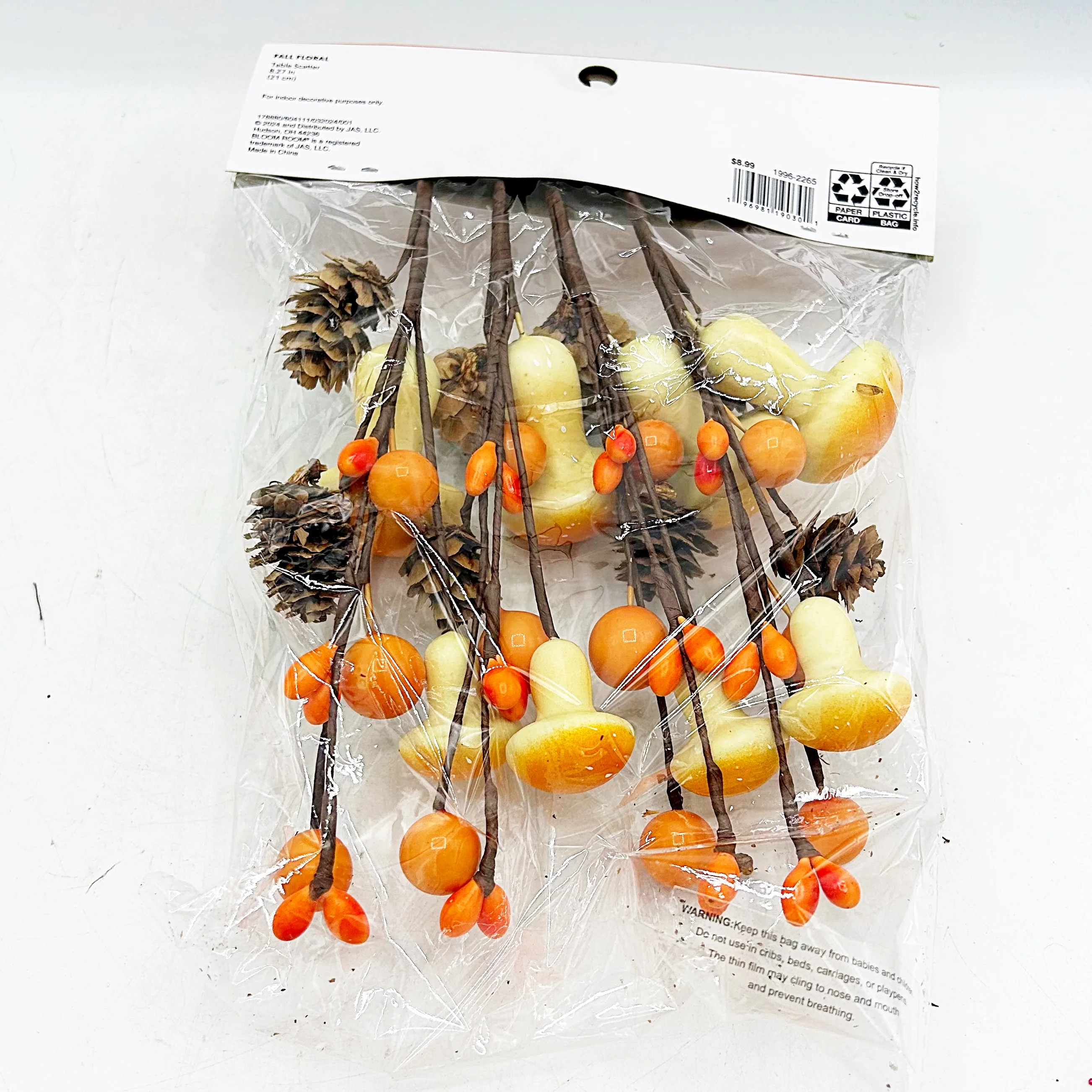 ๐ Set of Four Fall Orange Mushroom & Pinecone 8" Picks - Image 4