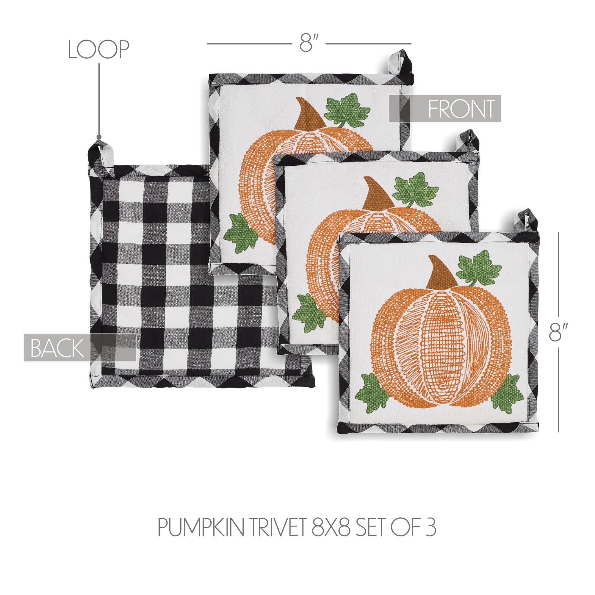 Set of3 Annie Black Check Pumpkin Trivet - Image 2