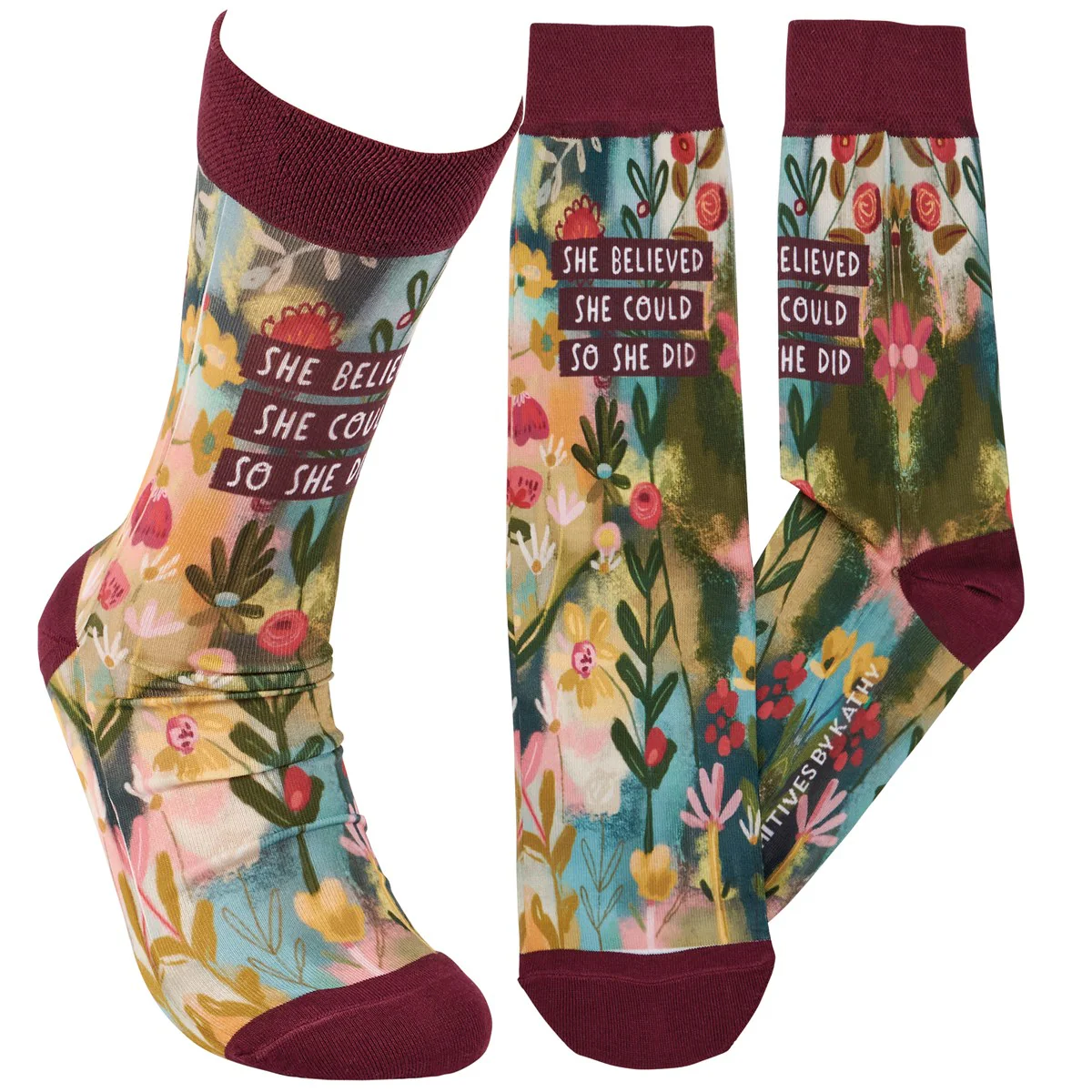 She Believed She Could So She Did Floral Socks