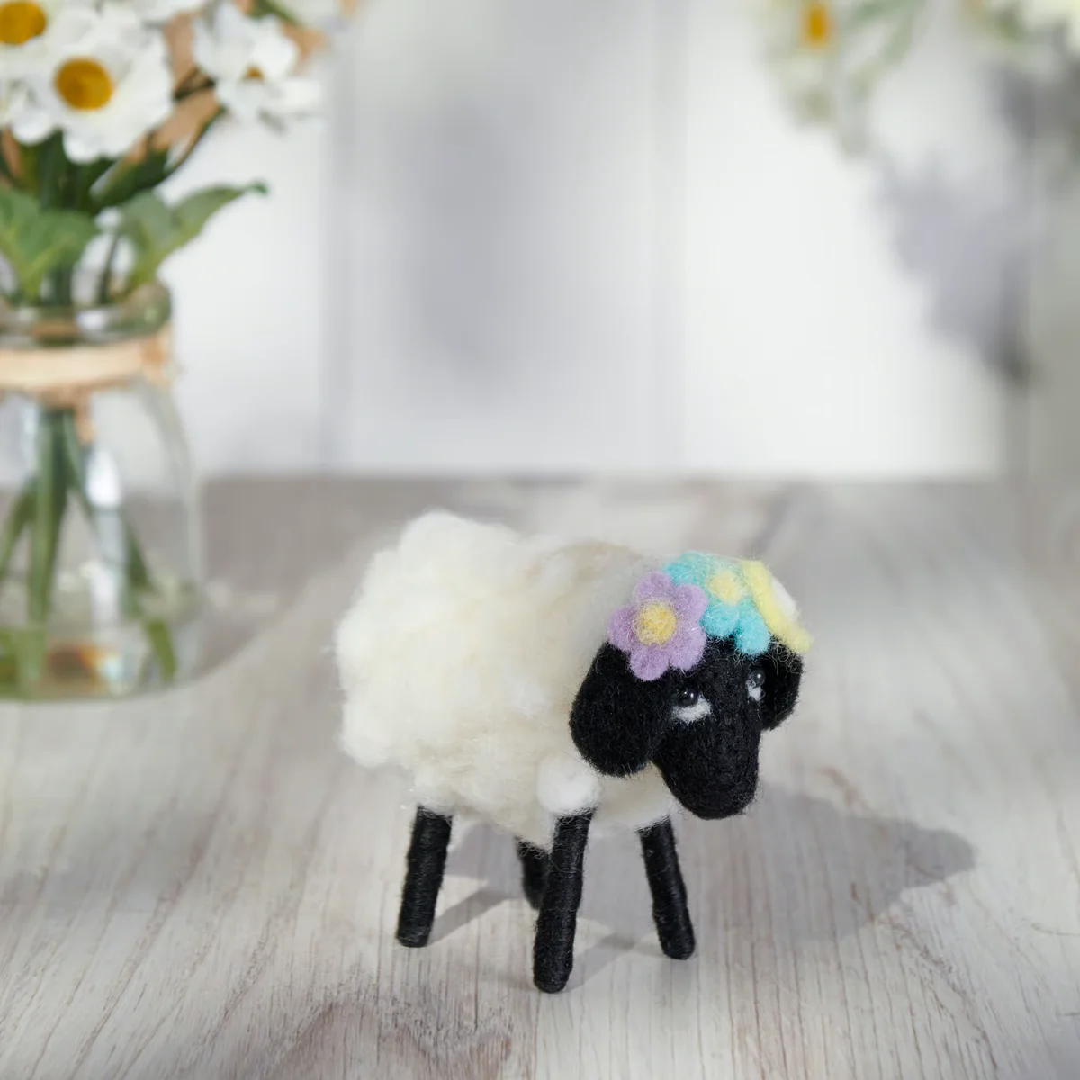 Sheep with Flowers Felt Critter - Image 2