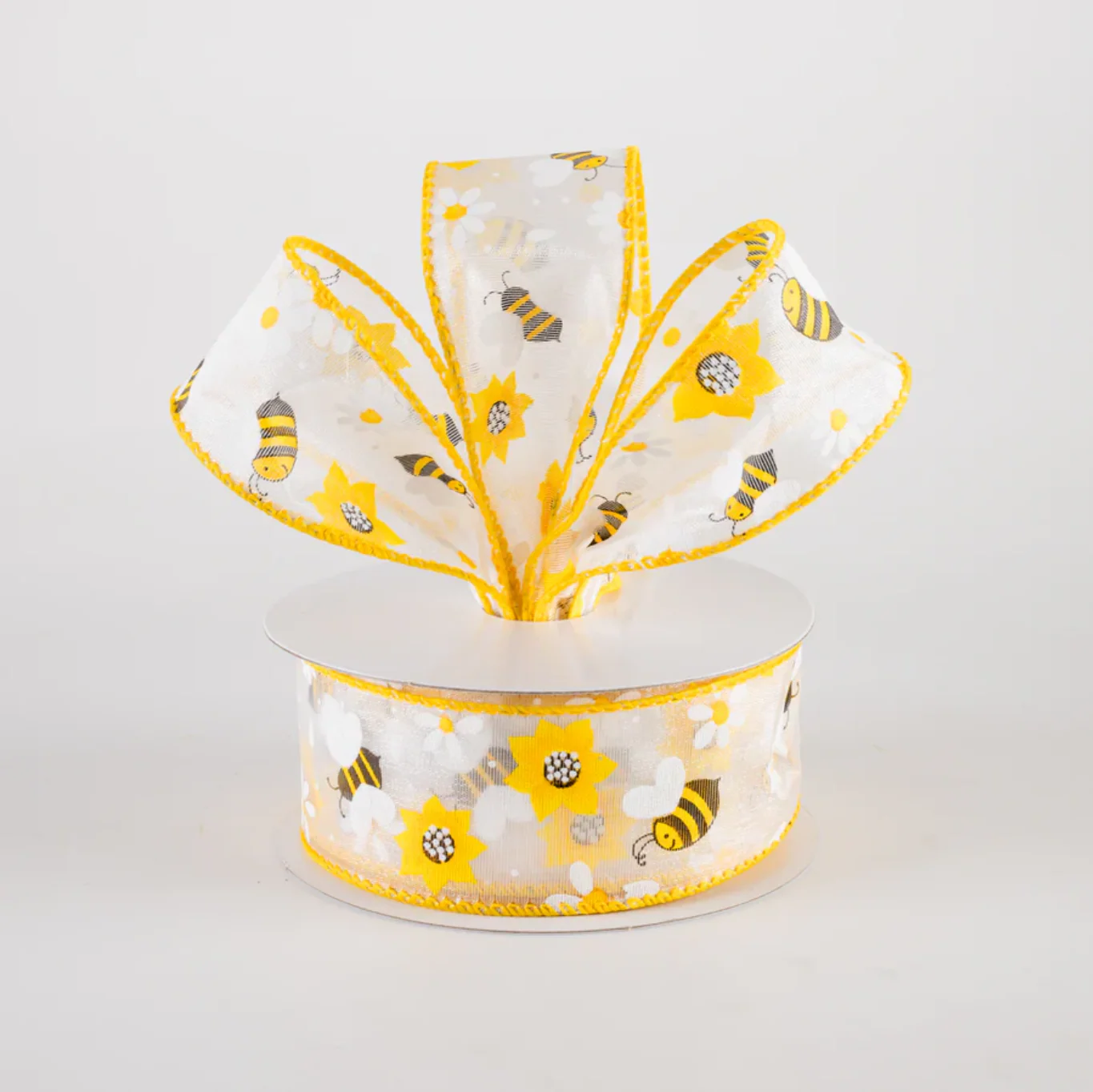 ๐ Sheer Happy Bumble Bees and Daisies Ribbon 1.5" x 10 Yards