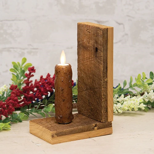 Silicone Dipped Cinnamon Clove LED Taper on Barnwood Sconce - Image 2
