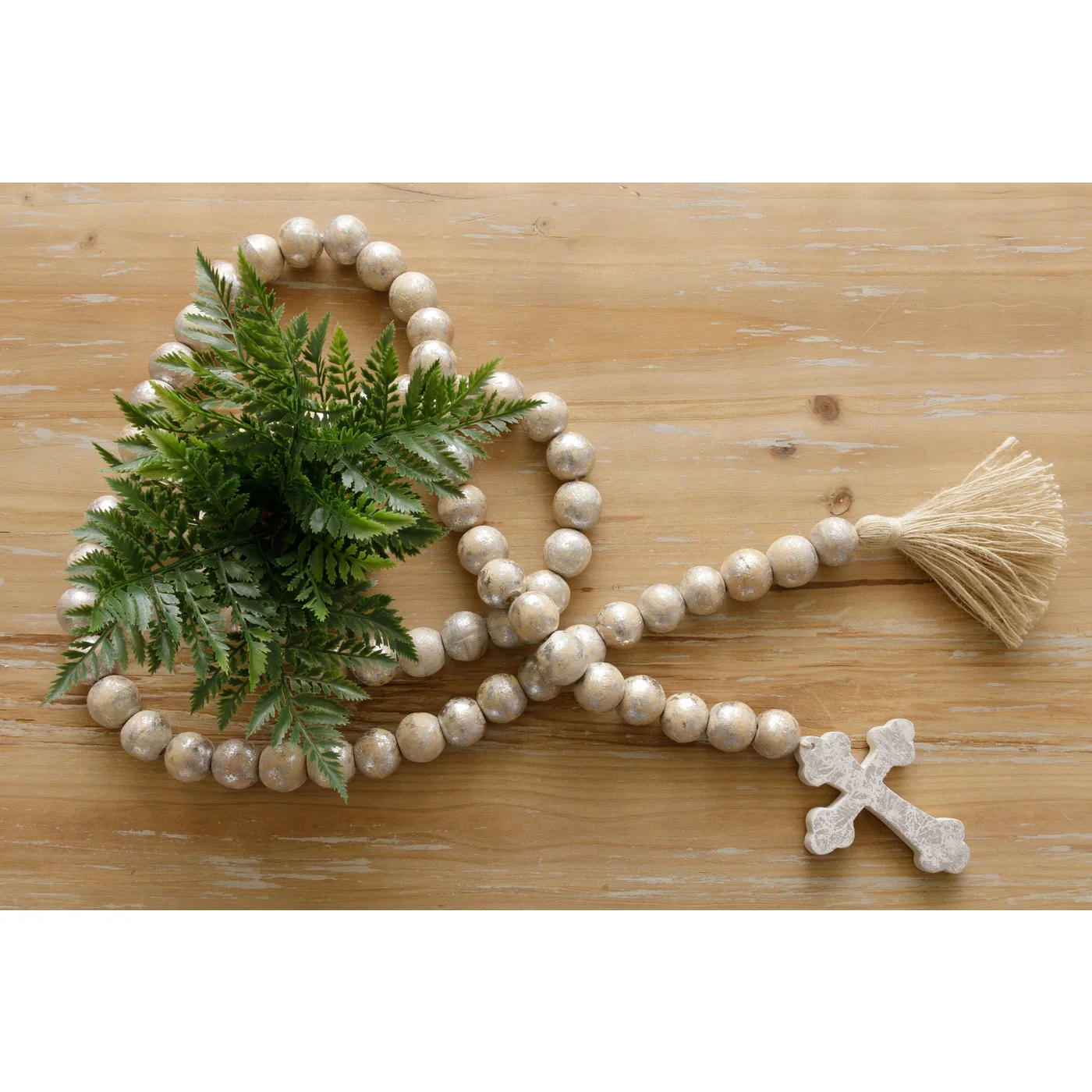 Silver Foil Farmhouse Beads With Cross 72" long