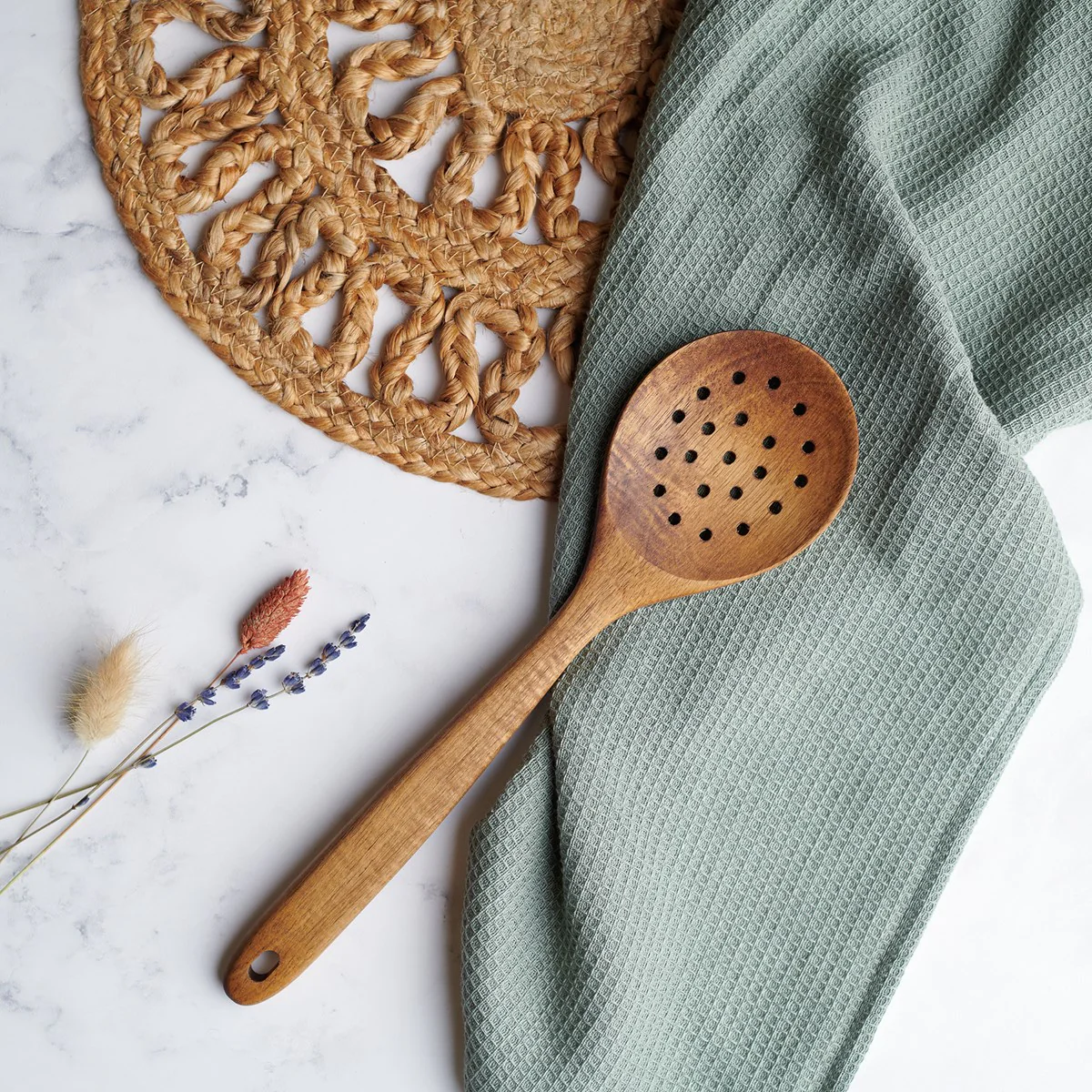 Simple Farm Large Wooden Strainer Spoon - Image 2