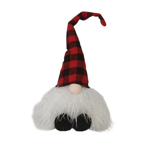 Sitting Plush Red and Black Plaid Gnome 15" Fabric Figure