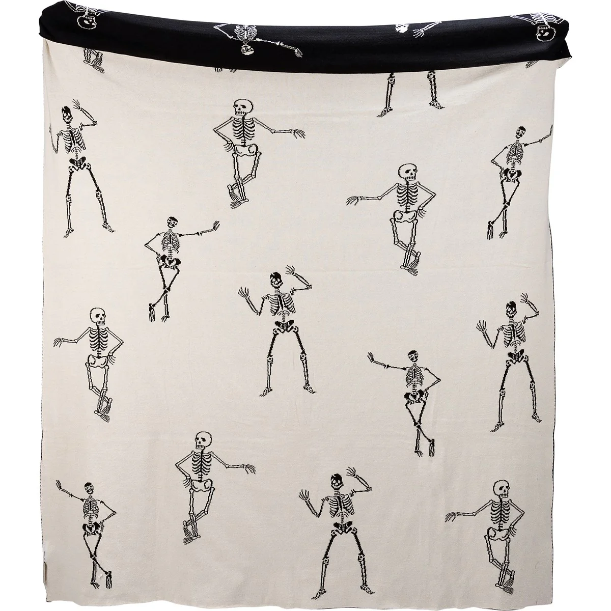 Skeletons Black and White Halloween Throw Blanket - Image 4