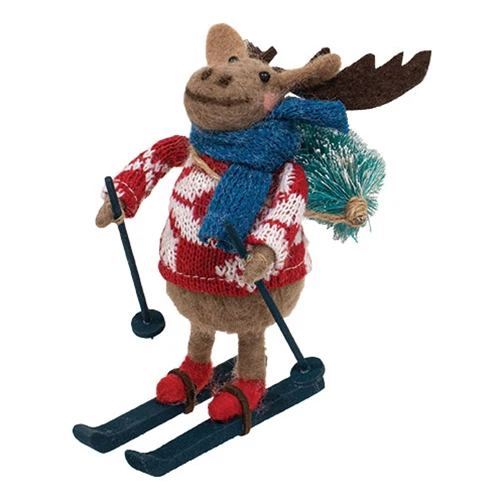 Skiing Moose Felt Critter Ornament
