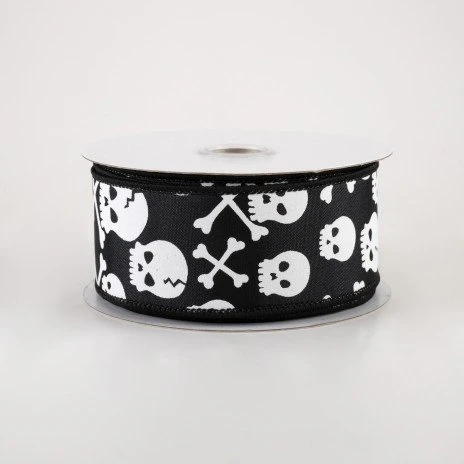 ๐ Skull and Crossbones Black & White Ribbon 1.5" x 10 yards