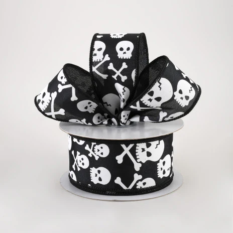 ๐ Skull and Crossbones Black & White Ribbon 1.5" x 10 yards - Image 2