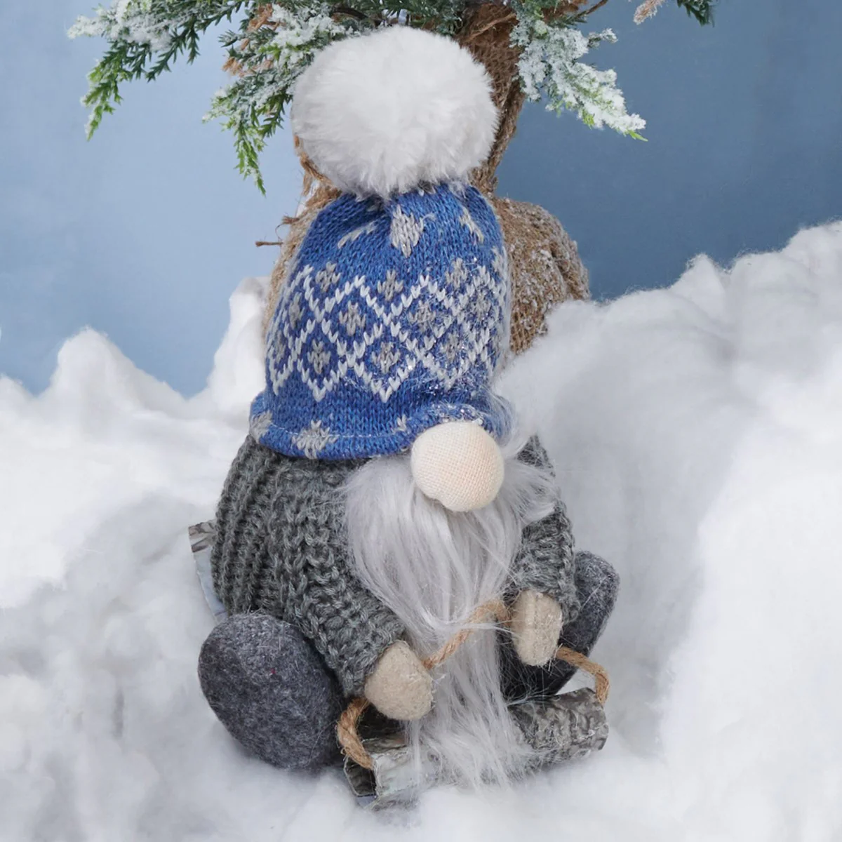 Sledding Gnome Figure in Blue Knit Cap - Image 2