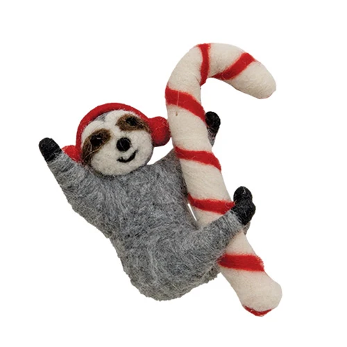 Sloth with Candy Cane Felt Ornament