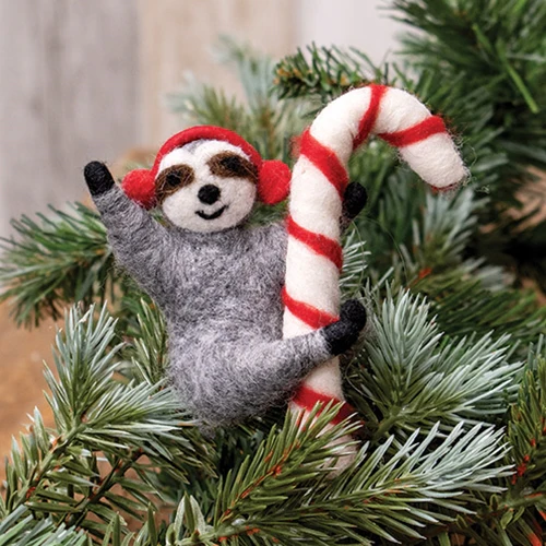 Sloth with Candy Cane Felt Ornament - Image 2