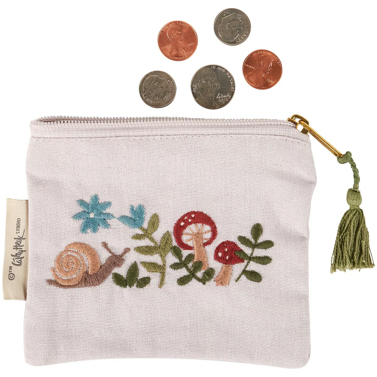Snail & Mushroom Embroidered Zipper Wallet
