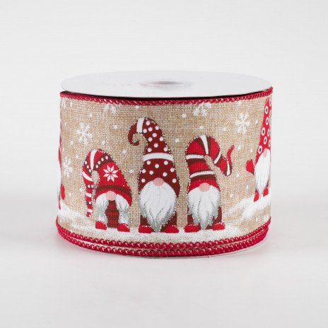 Snow Day Gnomes on Natural Ribbon 2.5" x 10 yards