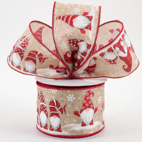 Snow Day Gnomes on Natural Ribbon 2.5" x 10 yards - Image 2