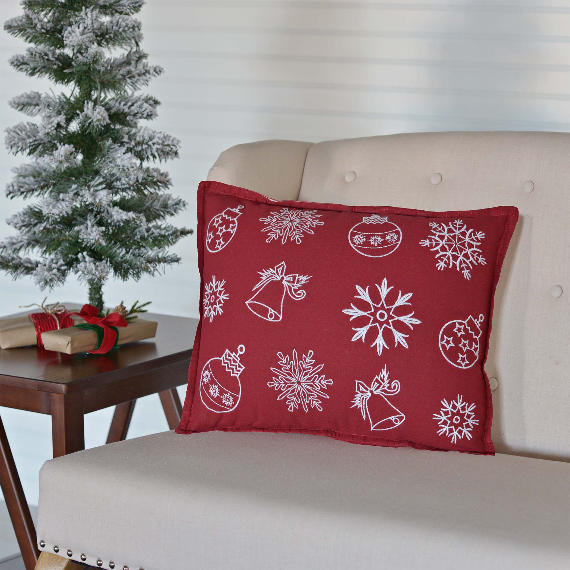 Snow Ornaments 14" x 18" Red Christmas Pillow