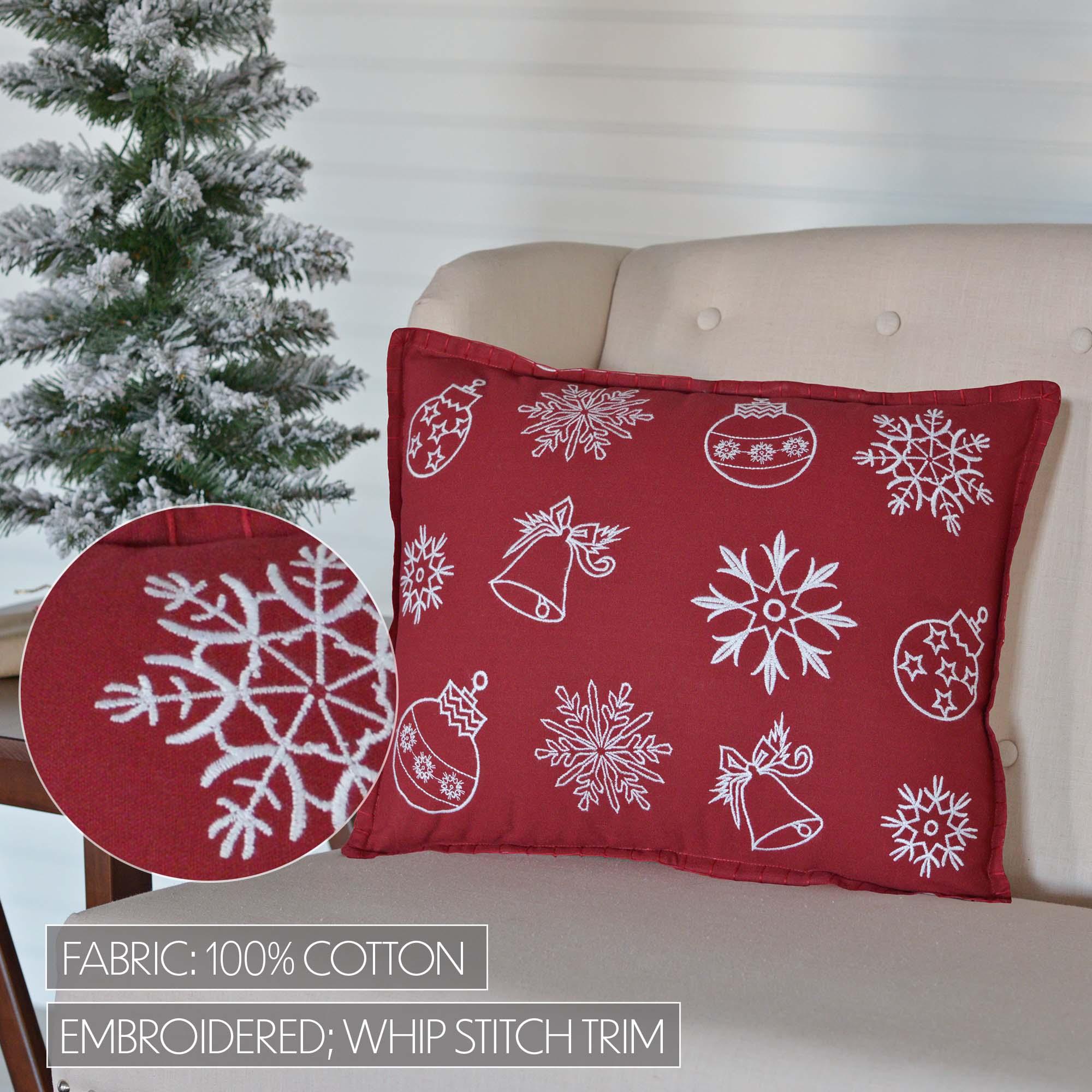 Snow Ornaments 14" x 18" Red Christmas Pillow - Image 4