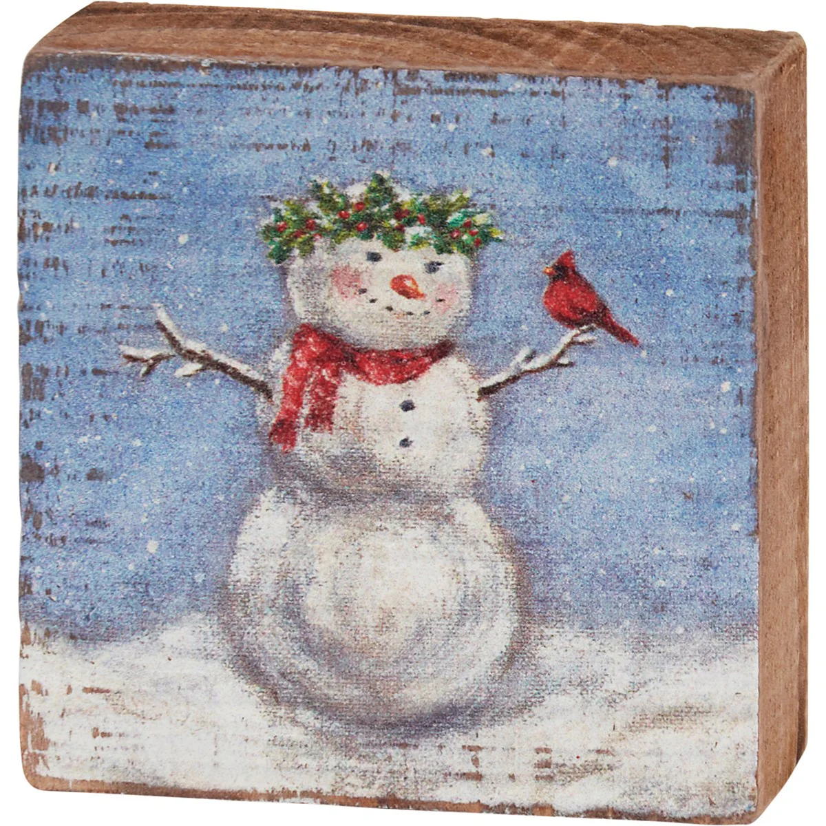 Snow Woman with Cardinal 3" Mini Block Sign