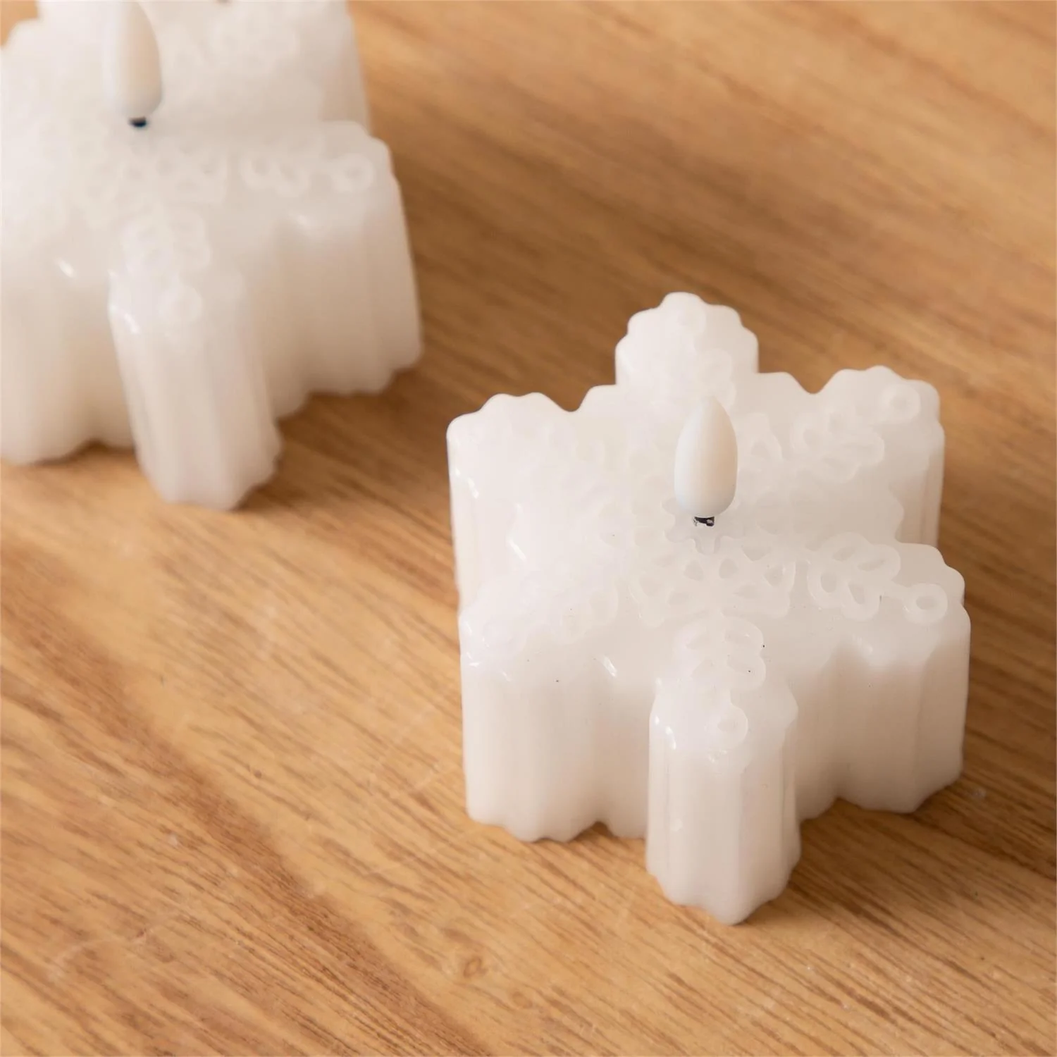 Snowflake LED Flickering Candles Set of 2 - Image 3