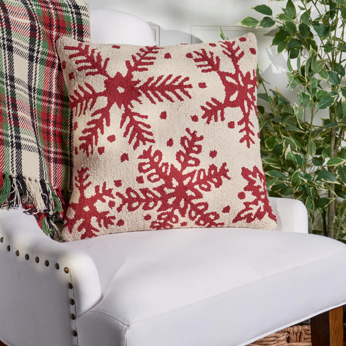 Snowflakes Red and White 18" Accent Pillow - Image 2