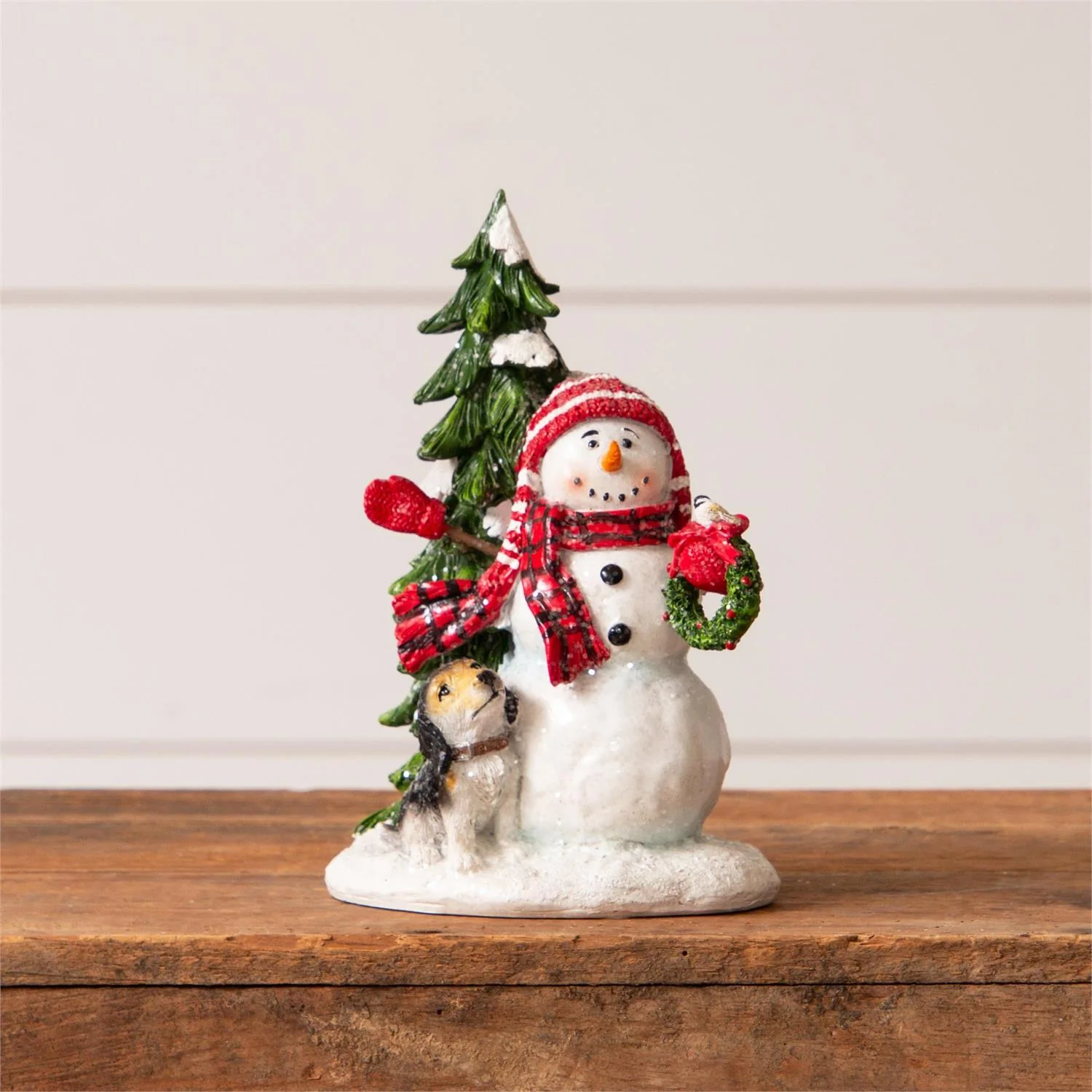 Snowman And Puppy Sparkly Resin Figurine 7.5" H - Image 2