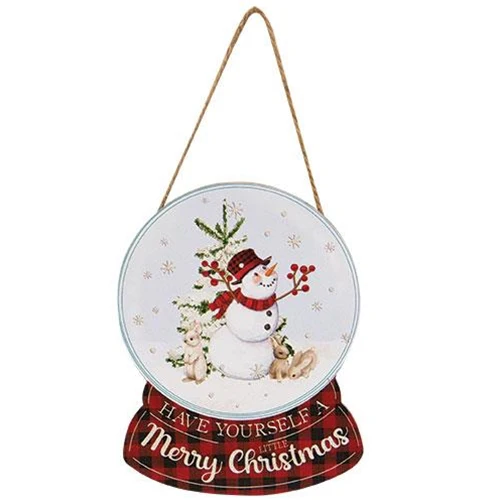 Snowman & Bunnies Wooden Snow Globe Shaped Ornament