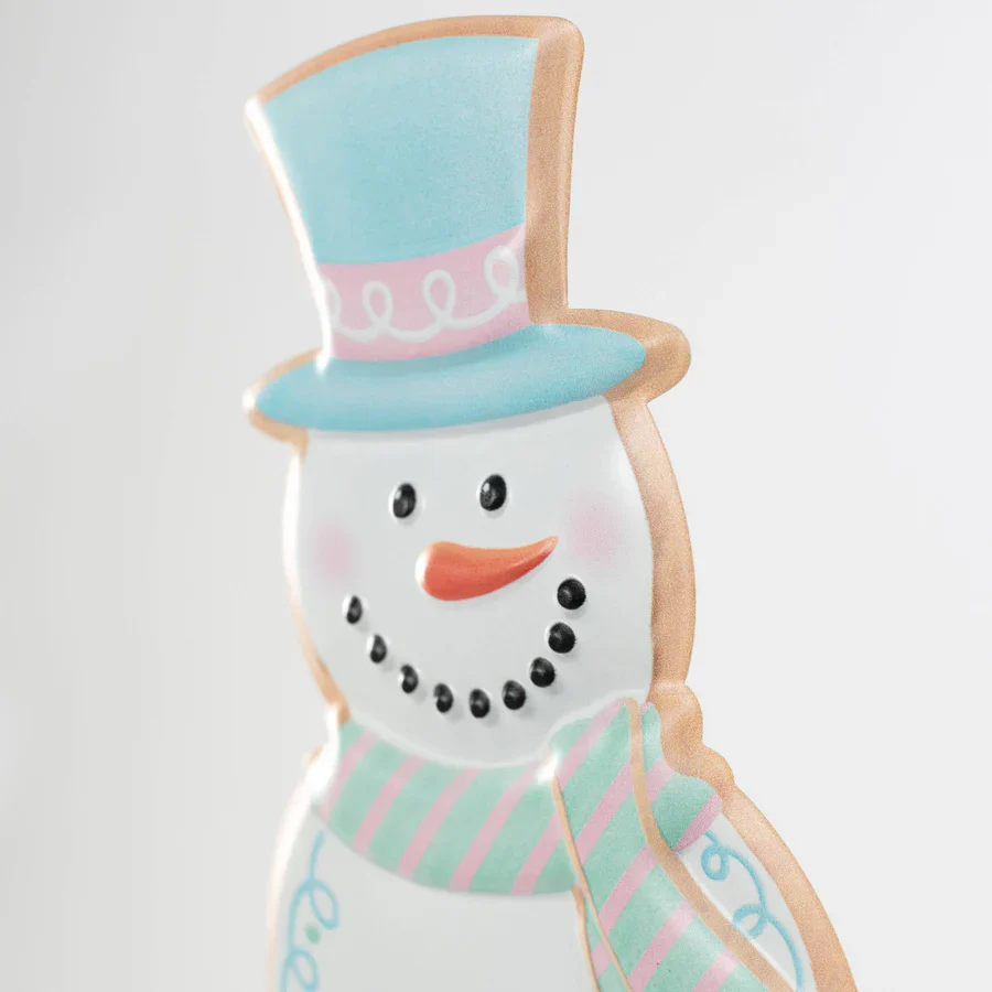 Snowman Cookie Pink & Blue 12" Metal Embossed Hanger: - Image 3