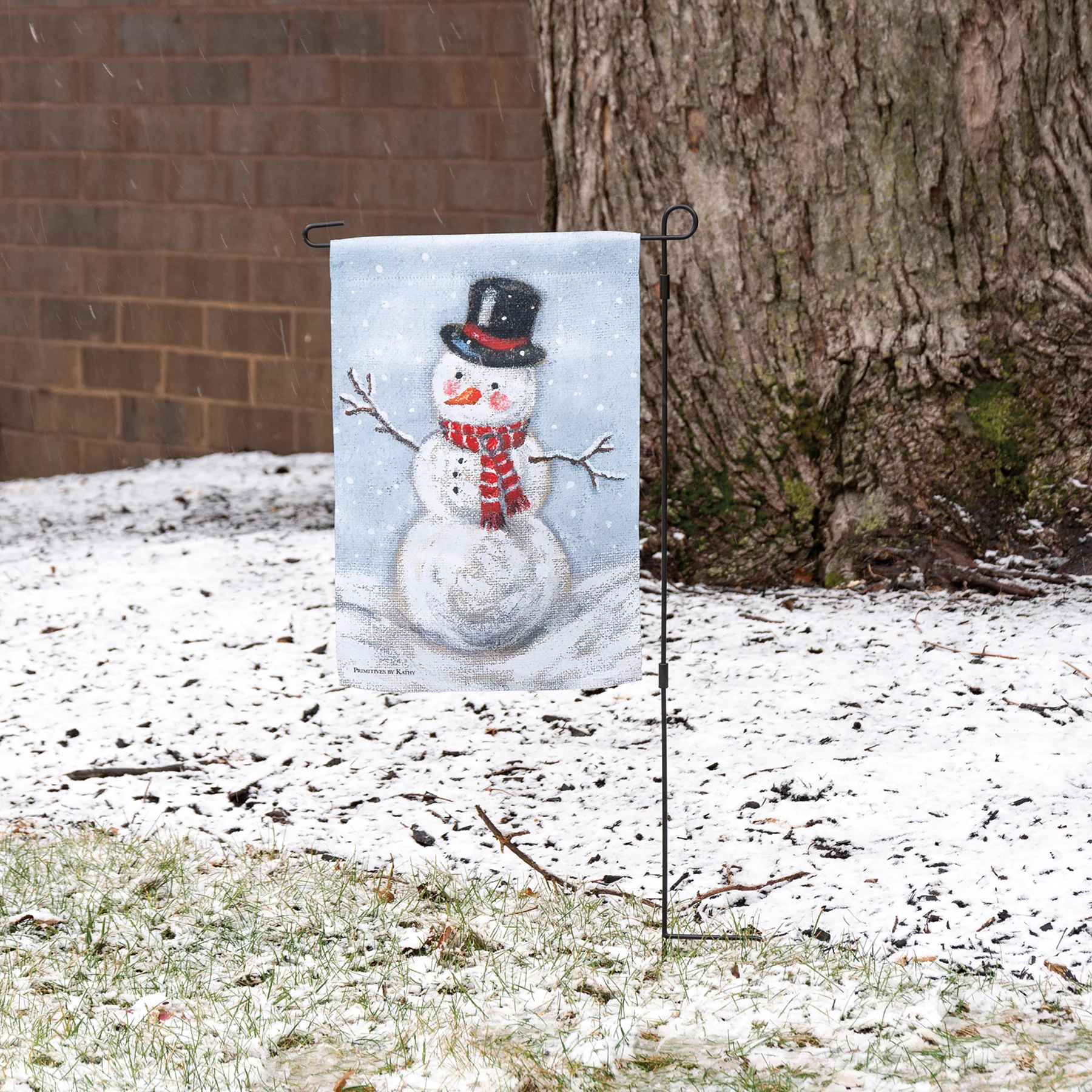 Snowman In The Snow Garden Flag - Image 4