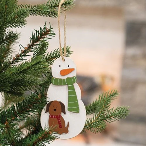 💙 Snowman With Dog Wooden Ornament - Image 2