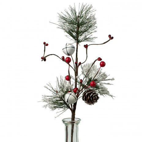 💙 Snowy Pine With Jingle Bells 12" Faux Evergreen Pick