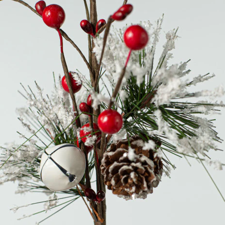 💙 Snowy Pine With Jingle Bells 12" Faux Evergreen Pick - Image 2
