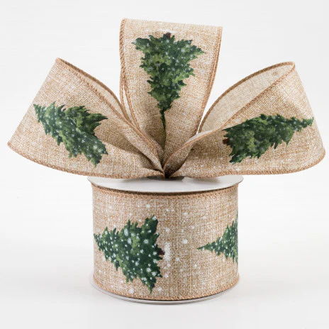Snowy Sage Tree Natural Linen Ribbon 2.5" x 10 yards