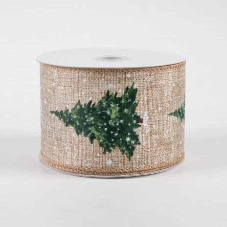 Snowy Sage Tree Natural Linen Ribbon 2.5" x 10 yards - Image 2