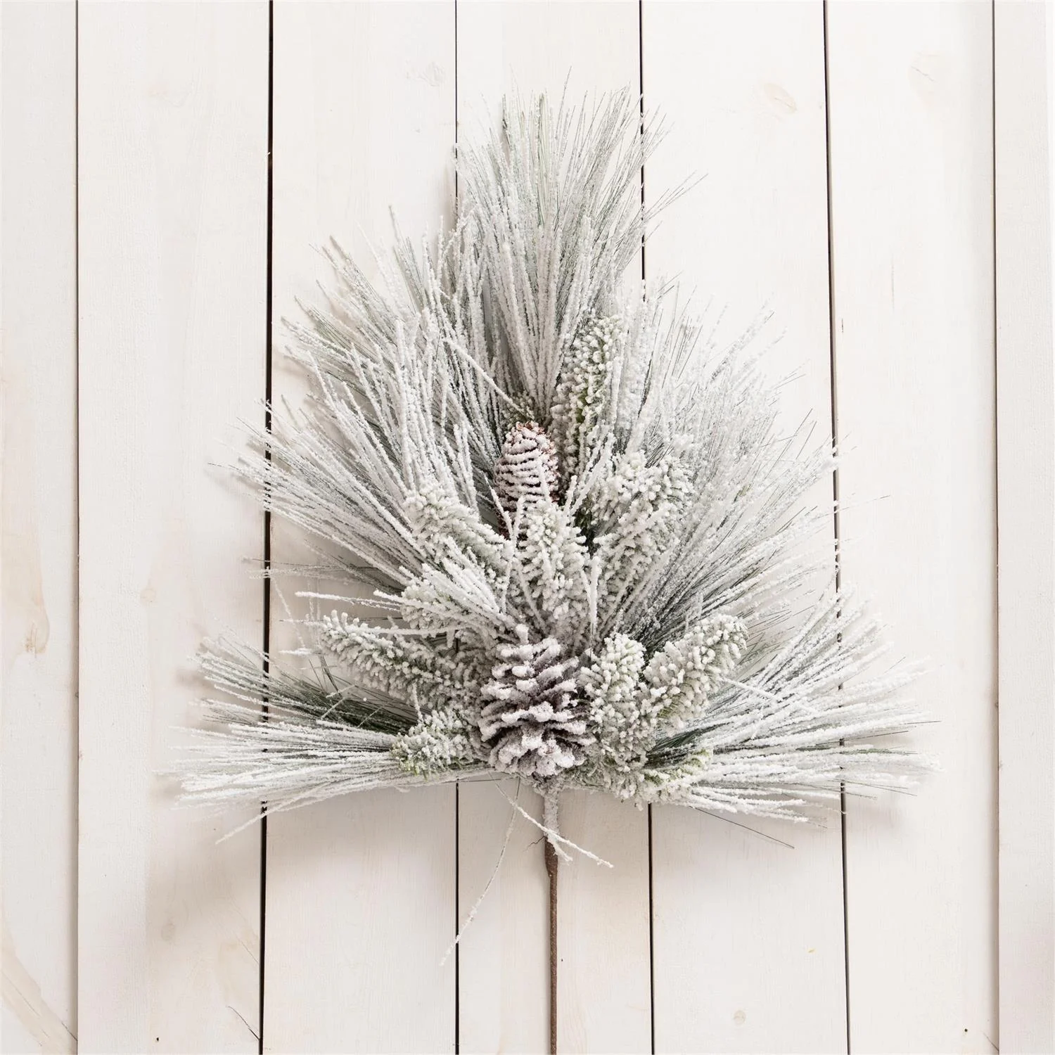 Snowy White Pine With Pinecones 22" Faux Evergreen Spray