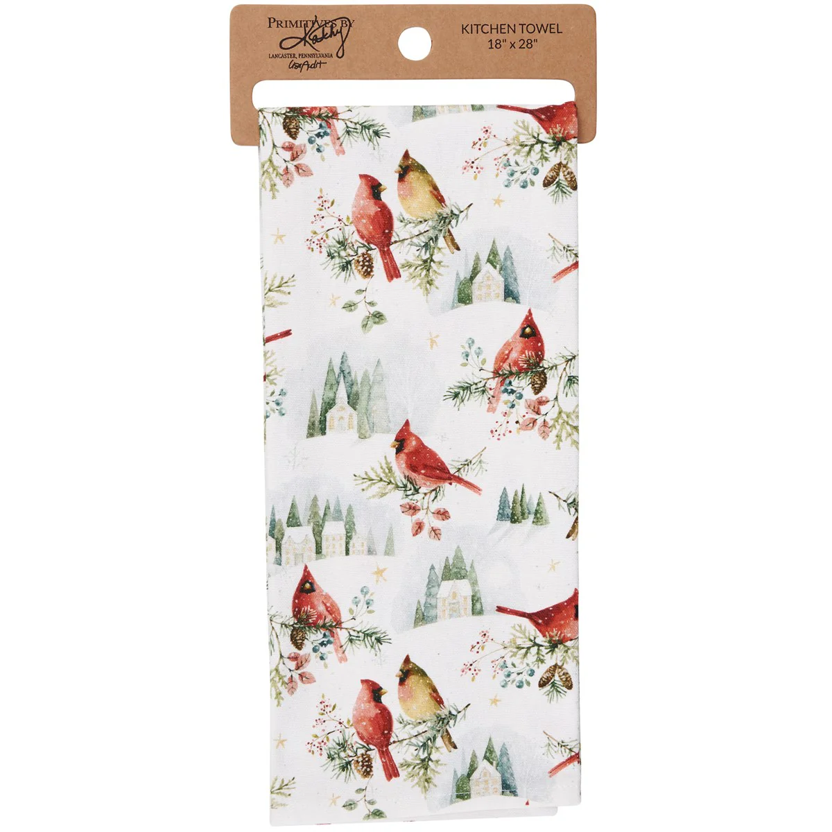 Snowy Winter Cardinals Kitchen Towel