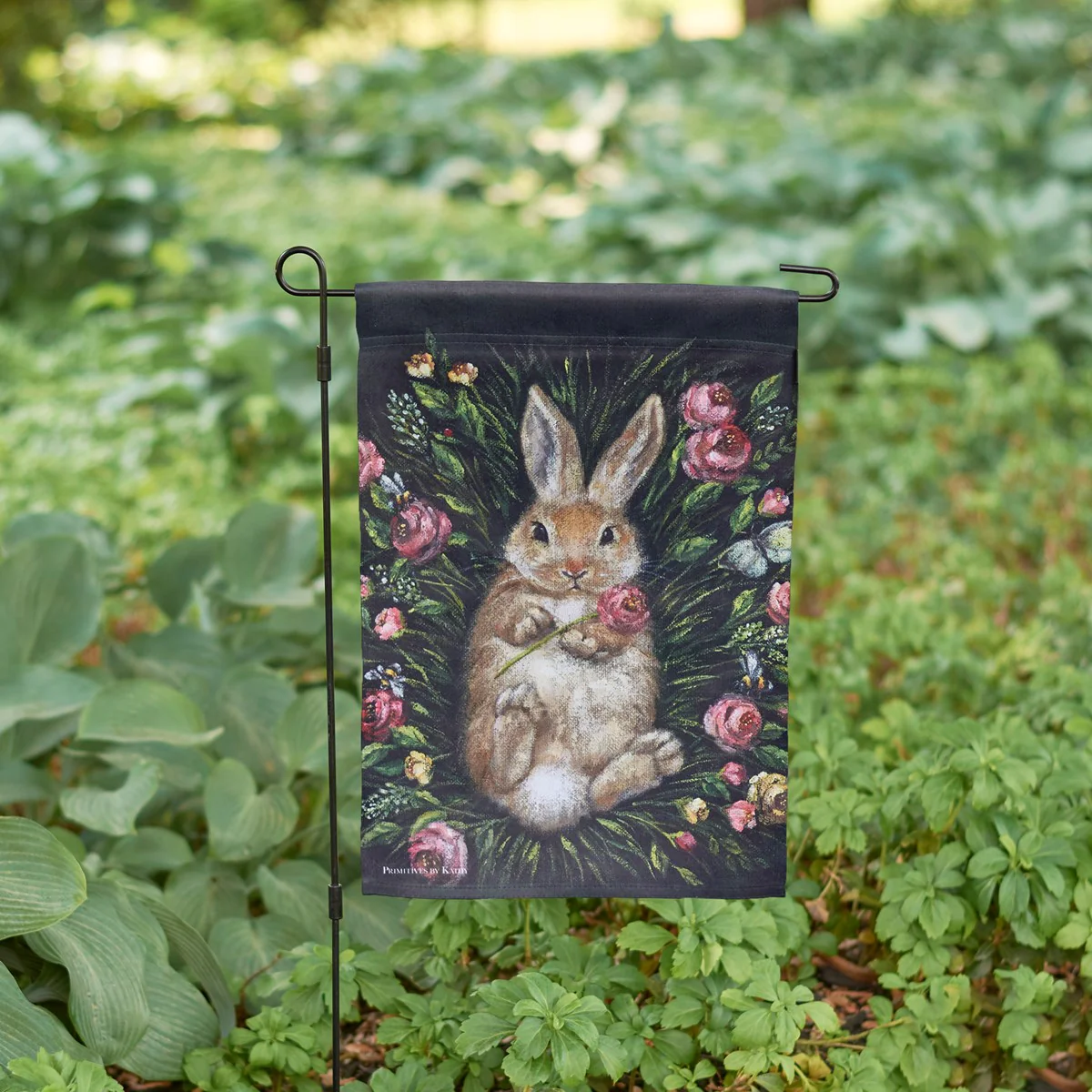 Snuggling Bunny Floral Garden Flag - Image 2